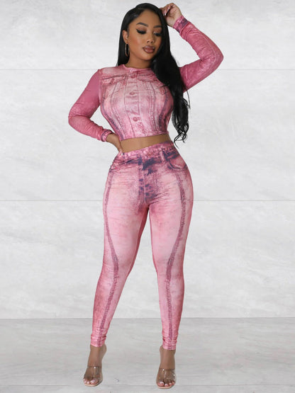 Crop Top Gradient Skinny Pants Set Bo2121
