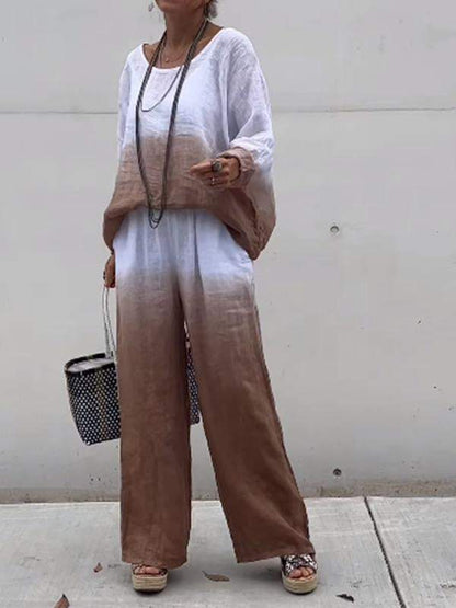 Cotton and Linen Gradient Two-piece Set