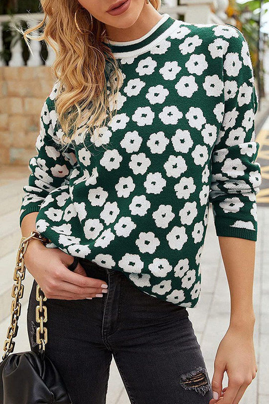 Mock Neck Print Knitted Sweater Color Block Light Weight Sweater