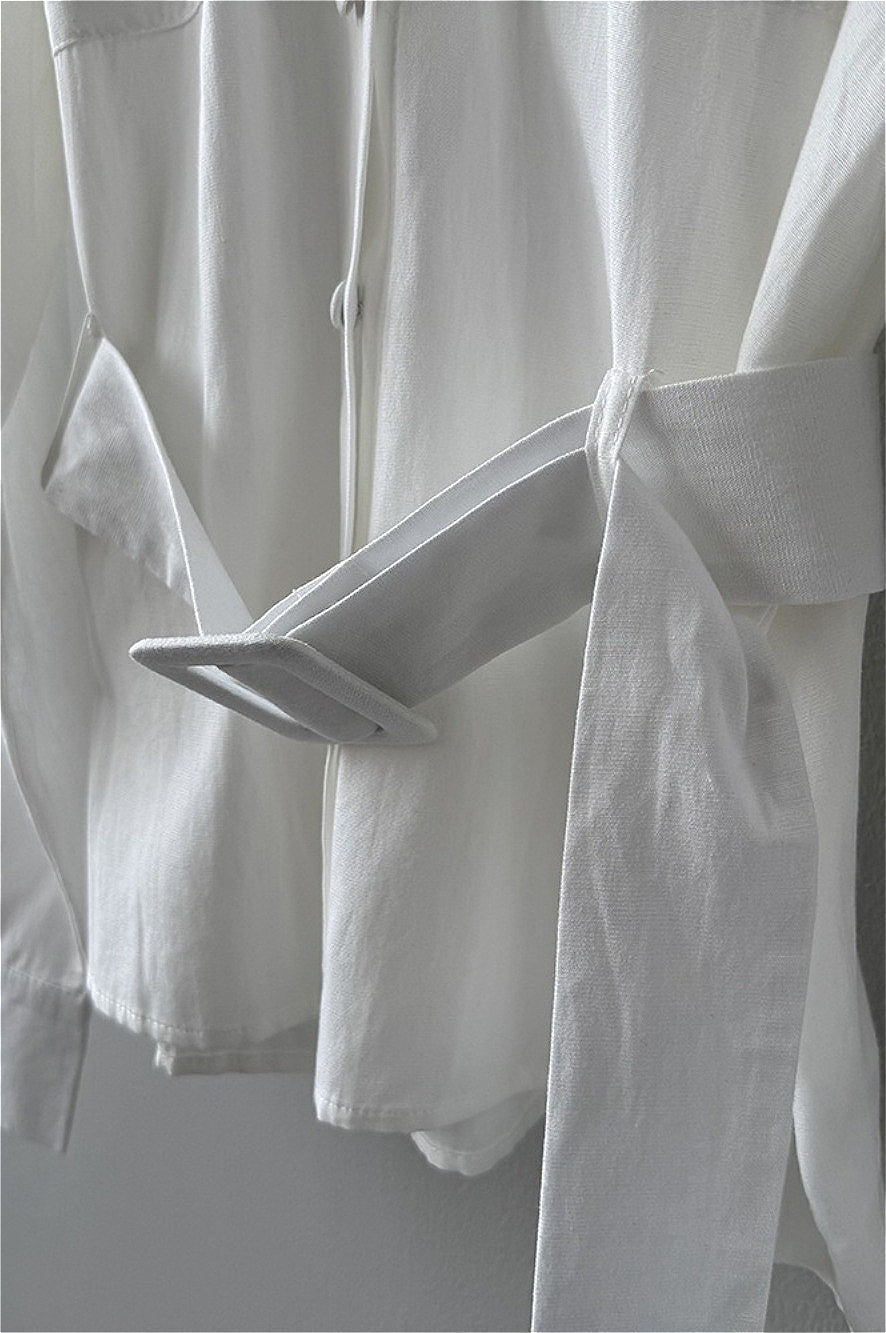 Waist Cinched Belted Long Sleeve Blouse