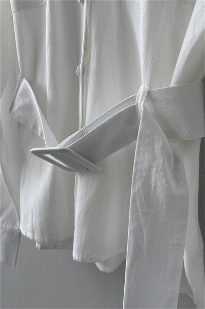 Waist Cinched Belted Long Sleeve Blouse