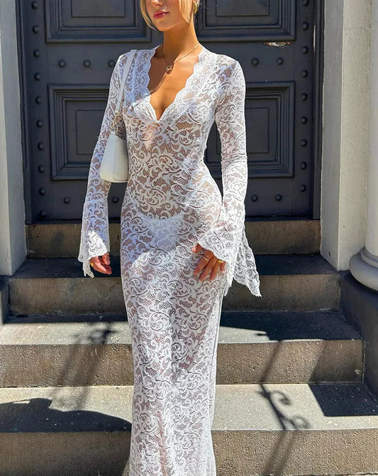 Mesh Flare Sleeve Maxi Dress