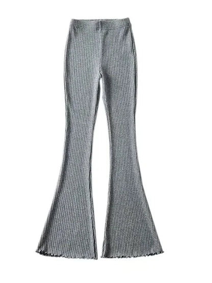 Knitted High Waist Flare Pants for Ribbed Leggings Female Stretchy Bodycon Trousers