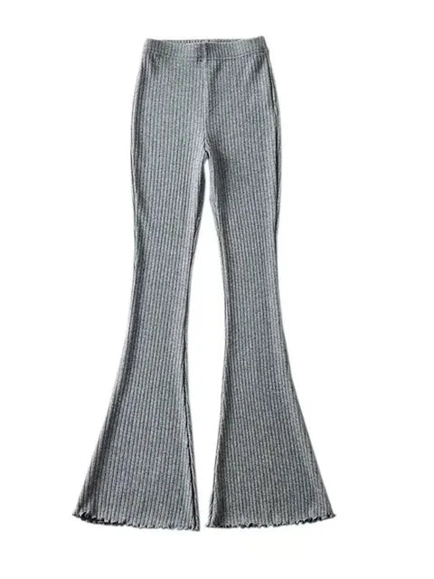 Knitted High Waist Flare Pants for Ribbed Leggings Female Stretchy Bodycon Trousers