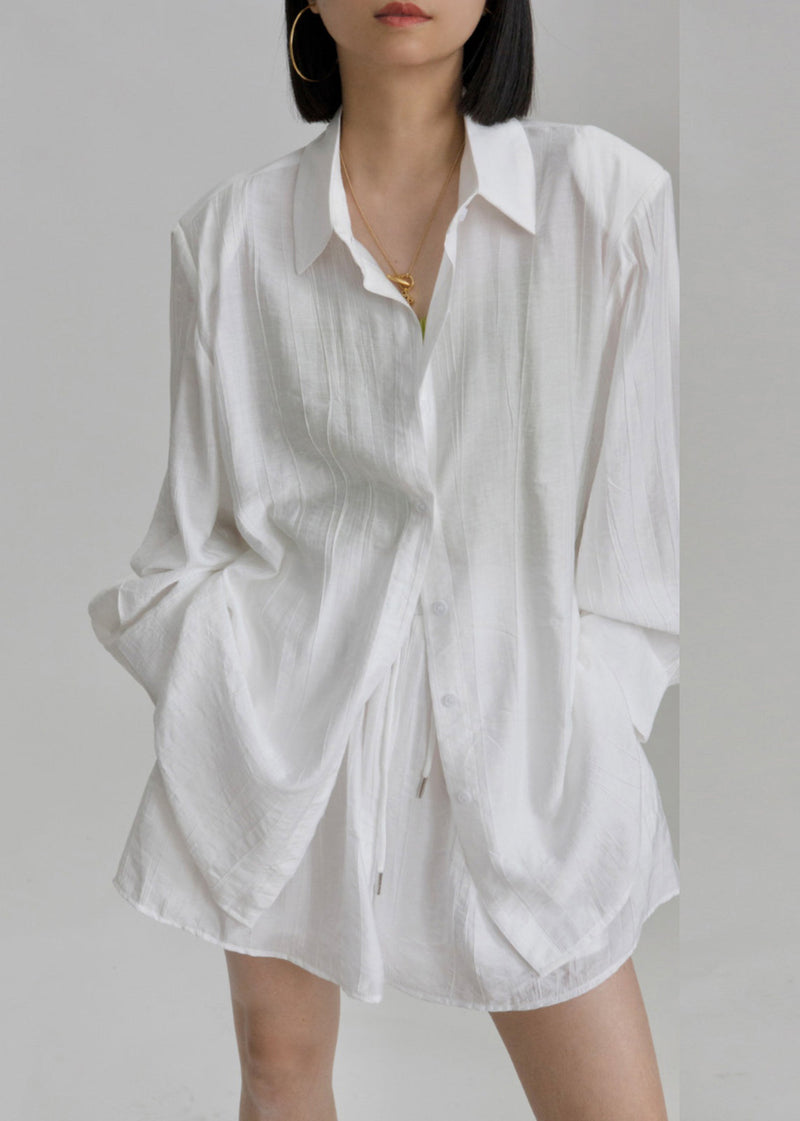 White Peter Pan Collar Shirts and Shorts Two Pieces Set Long Sleeve An1031