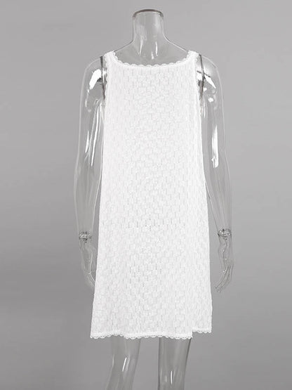 Loose Sleeveless Color Split-side Tied V-neck Mini Dresses