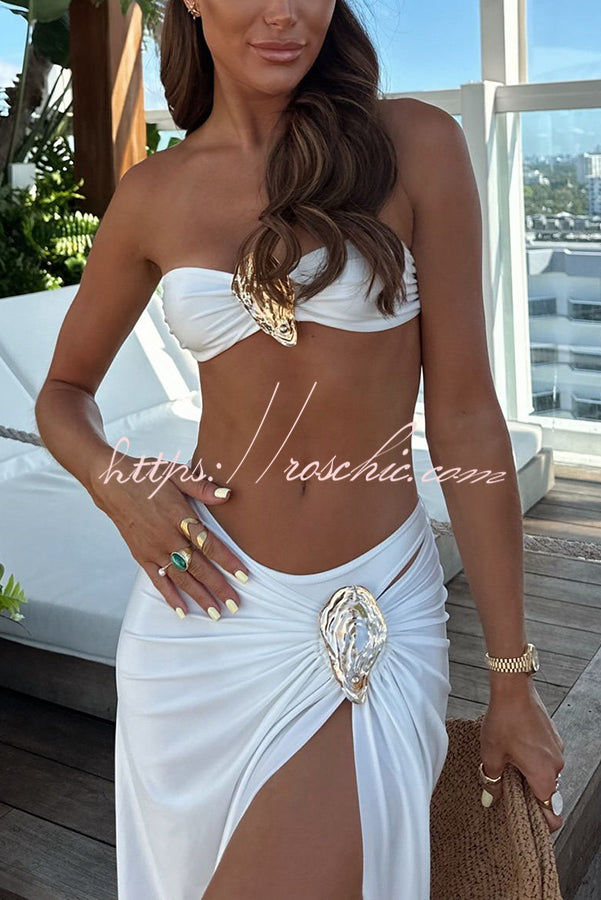 Matching the Beach Oyster Metal Decor High Slit Stretch Maxi Skirt