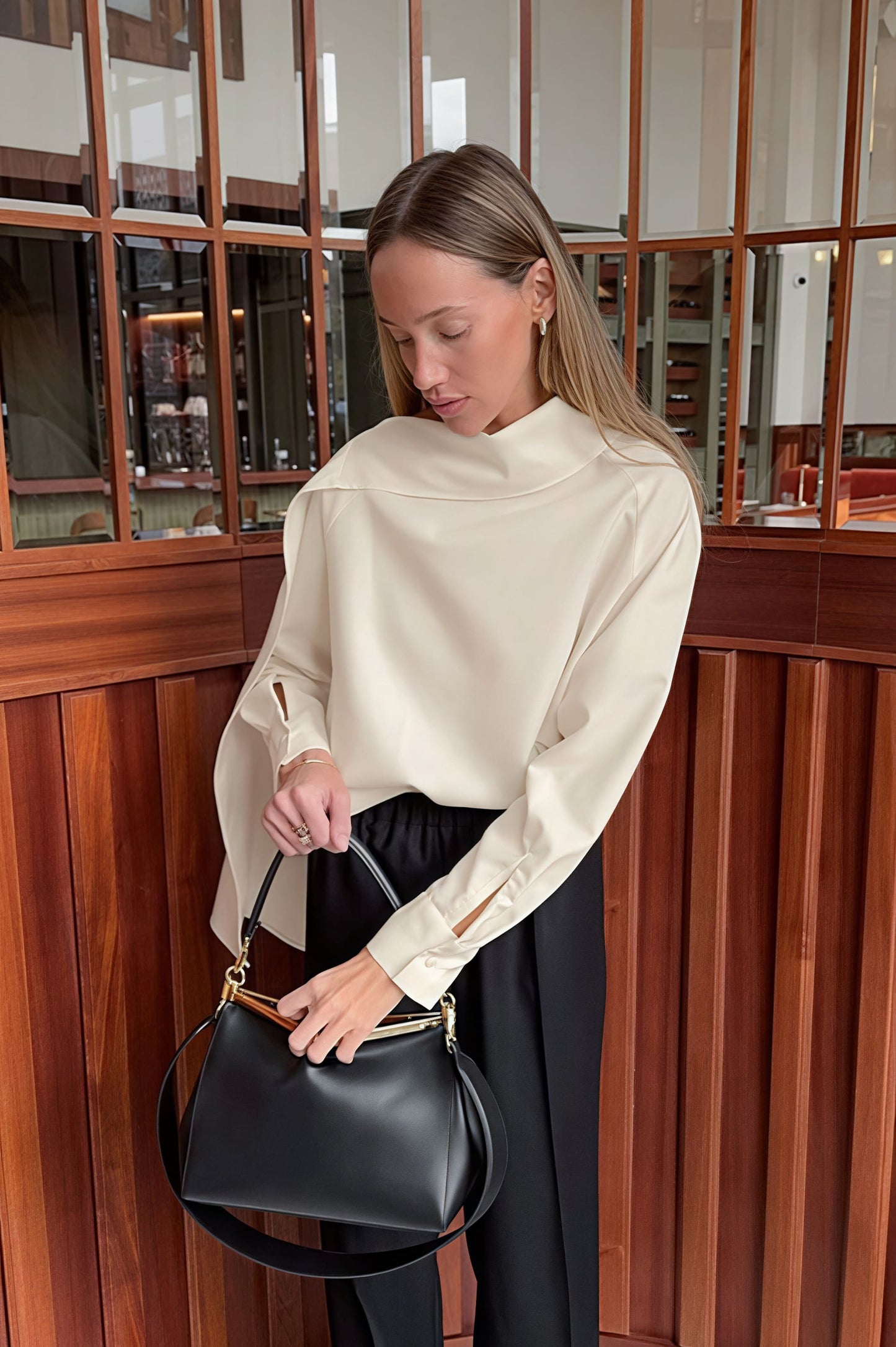 Tie Detail Apricot Long Sleeve Blouse