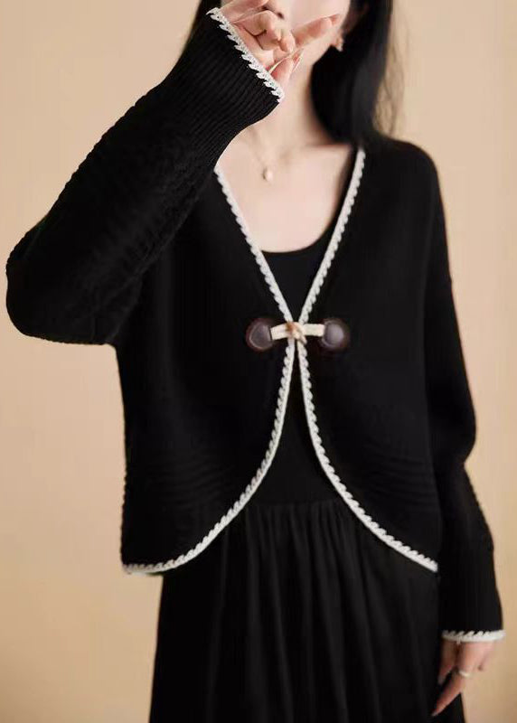 Beige V Neck Woolen Knit Cardigan Fall Qc049