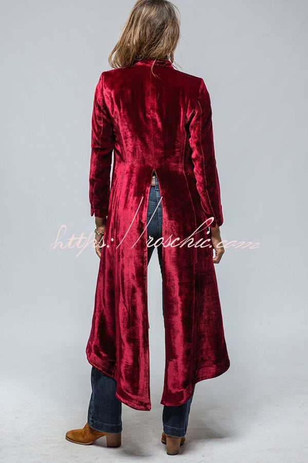Velvet Long Loose Pocket Slit Coat