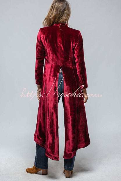 Velvet Long Loose Pocket Slit Coat