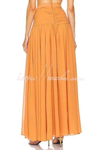 Vacation Chiffon High Rise Flowy Asymmetrical Drape Maxi Skirt