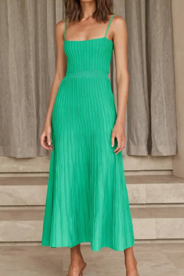 Tube Top Slim High Waist Sling Knitted Dress Seaside Vacation Pleated Long Skirt