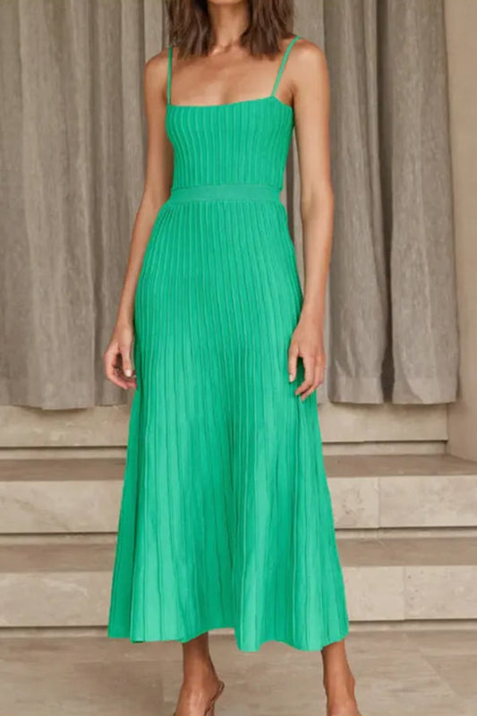 Tube Top Slim High Waist Sling Knitted Dress Seaside Vacation Pleated Long Skirt