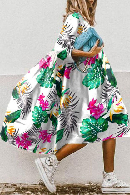 Print High Low Hem A-line Midi Dress