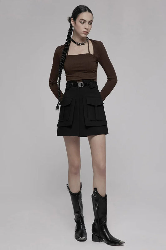 Collect Waist a Line Black Half Personality Mini Functional Buckle Decoration Skirt
