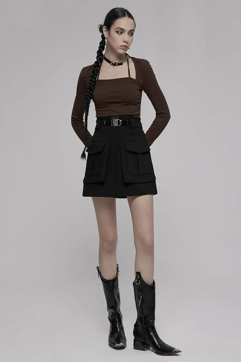 Collect Waist a Line Black Half Personality Mini Functional Buckle Decoration Skirt