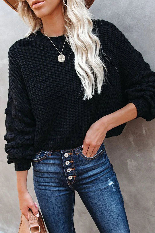 Puffy Sleeve Cable Oversized Knit Sweater