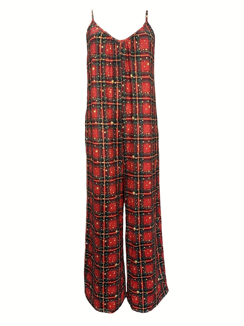 Sleeveless Christmas Plaid Print Cami Jumpsuit Rs2084
