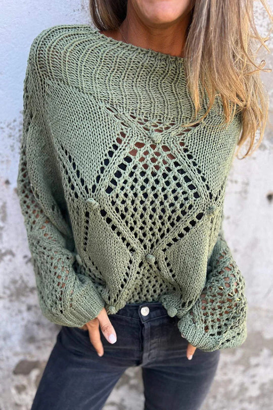 Color Hollow Round Neck Loose Knitted Sweater
