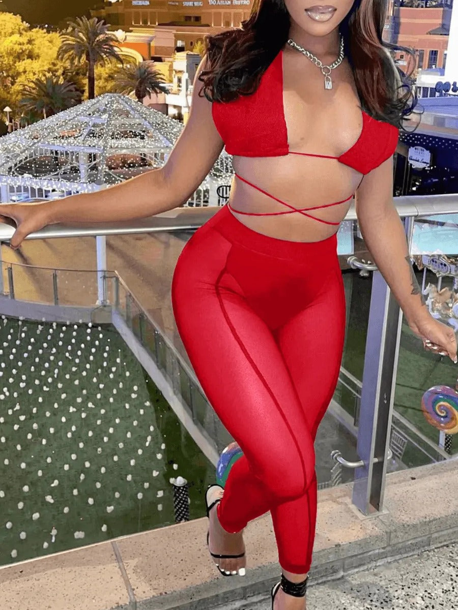 Sxy Crop Top See-through Pants Set Ar7045