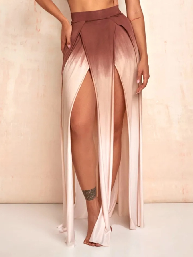 Retro Gradient Print Swimsuit and Skirt