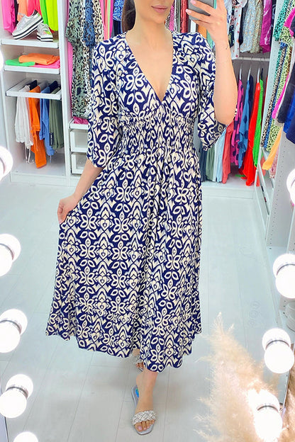 Fairytale Song Print Stretch Frill Sleeve Loose Maxi Dress