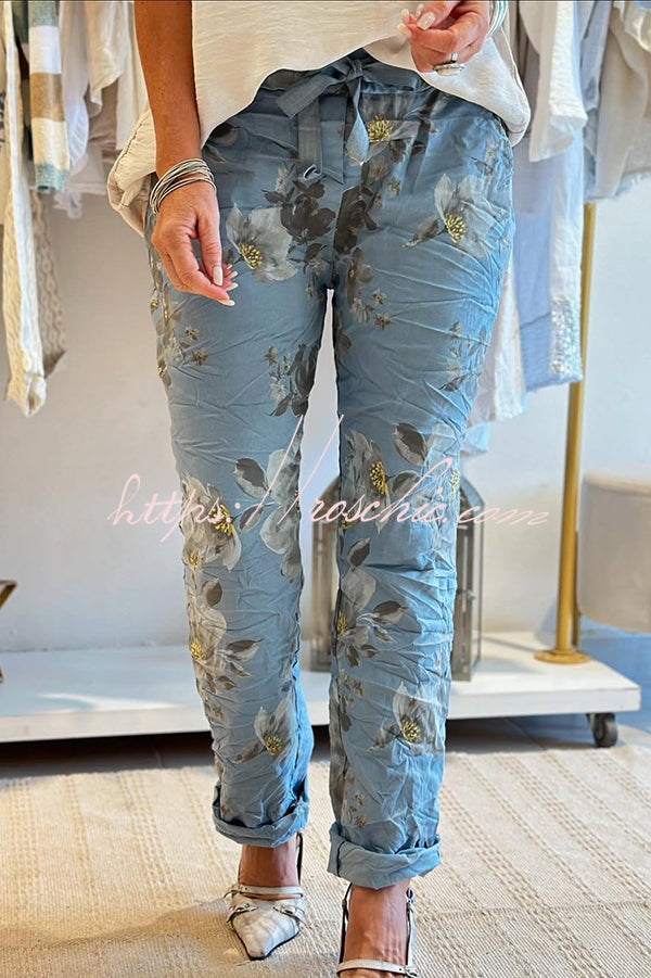 Print Elastic Waist Pocket Pants
