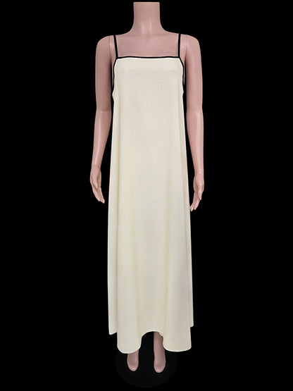 A-line Loose Split-joint Spaghetti-neck Maxi Dresses