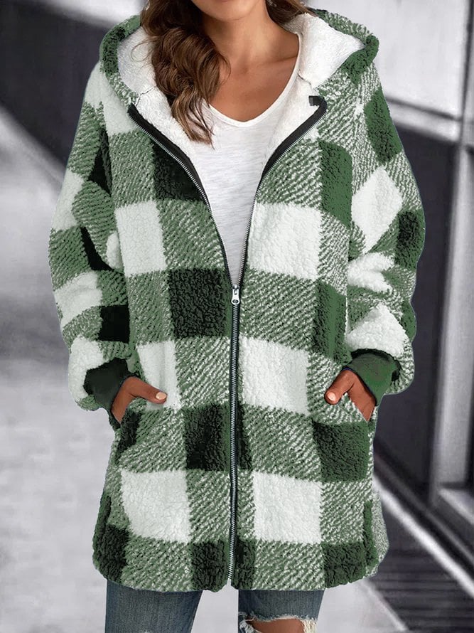 Oversized Hoodie Plaid Loose Overcoat