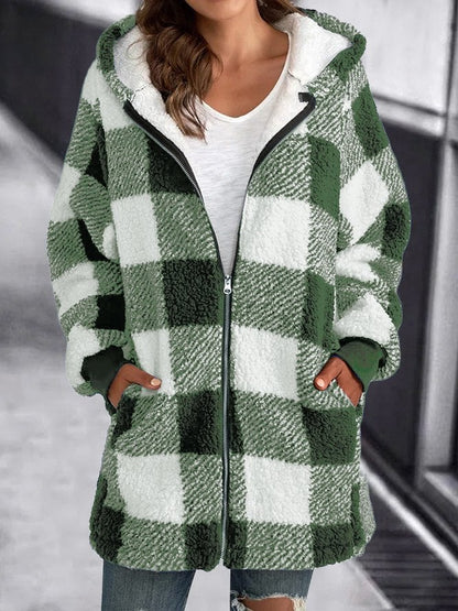 Oversized Hoodie Plaid Loose Overcoat