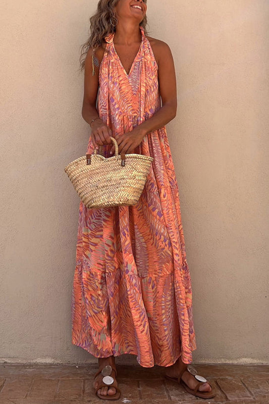 Golden Times Print A-line Vacation Maxi Dress