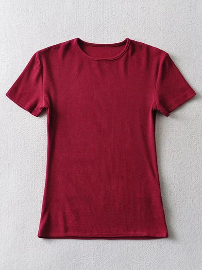 Summer Woman Skinny Fit T-shirt Tight Short-sleeve O-neck Tee Basic Crop Tops T Shirt