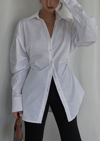 Blouse Cinched Cotton White Spring Tops