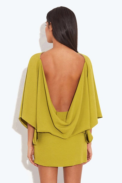 Back Deep V Cowl Neck Loose Mini Dress