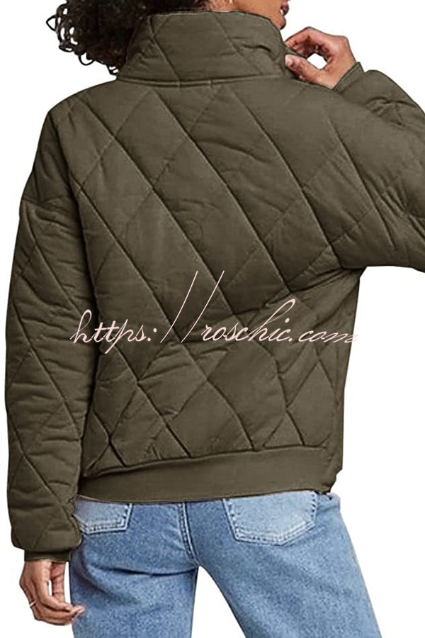 Diamond Quilted Pocket Button Long Sleeve Coat