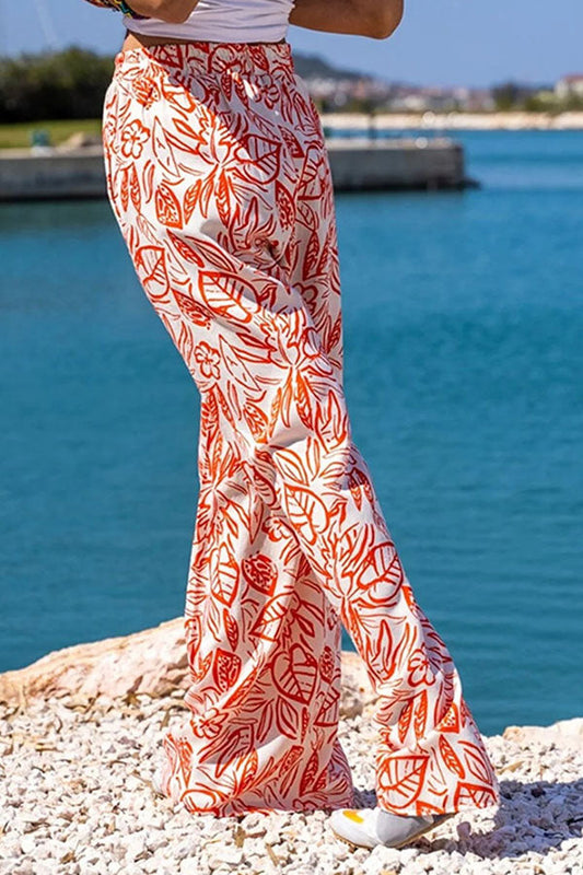 Printed Trousers Wide-leg Pants Diagonal Pocket Pants