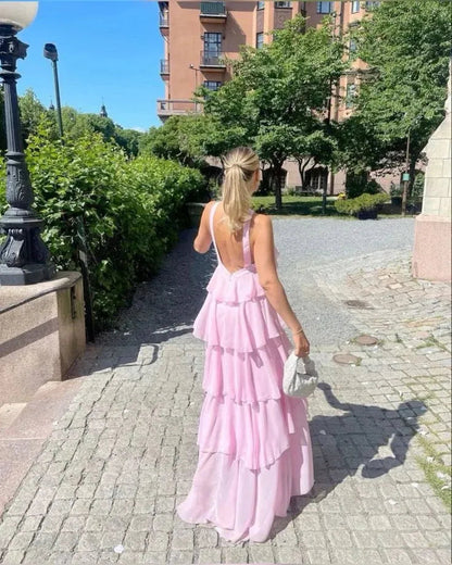 Amira | Ruffle Backless Maxi Dress