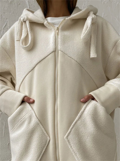 Autumn 2 Piece-set Zipper Cardigan and Straight Legg Outfits Slim Patchwork Hoodie ’s Pants Sets