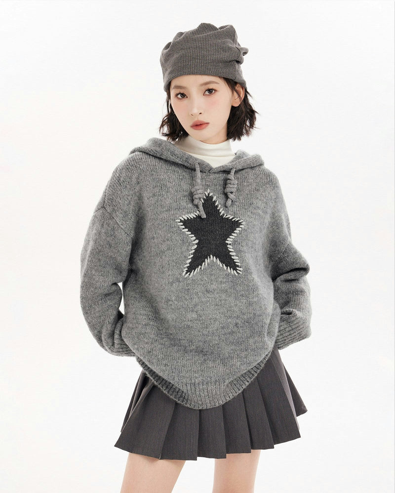 Oversized Star Patch Knit Sweater