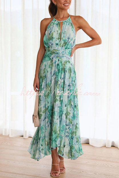 Sunny Forecast Cutout Neck Pleated Midi Dress