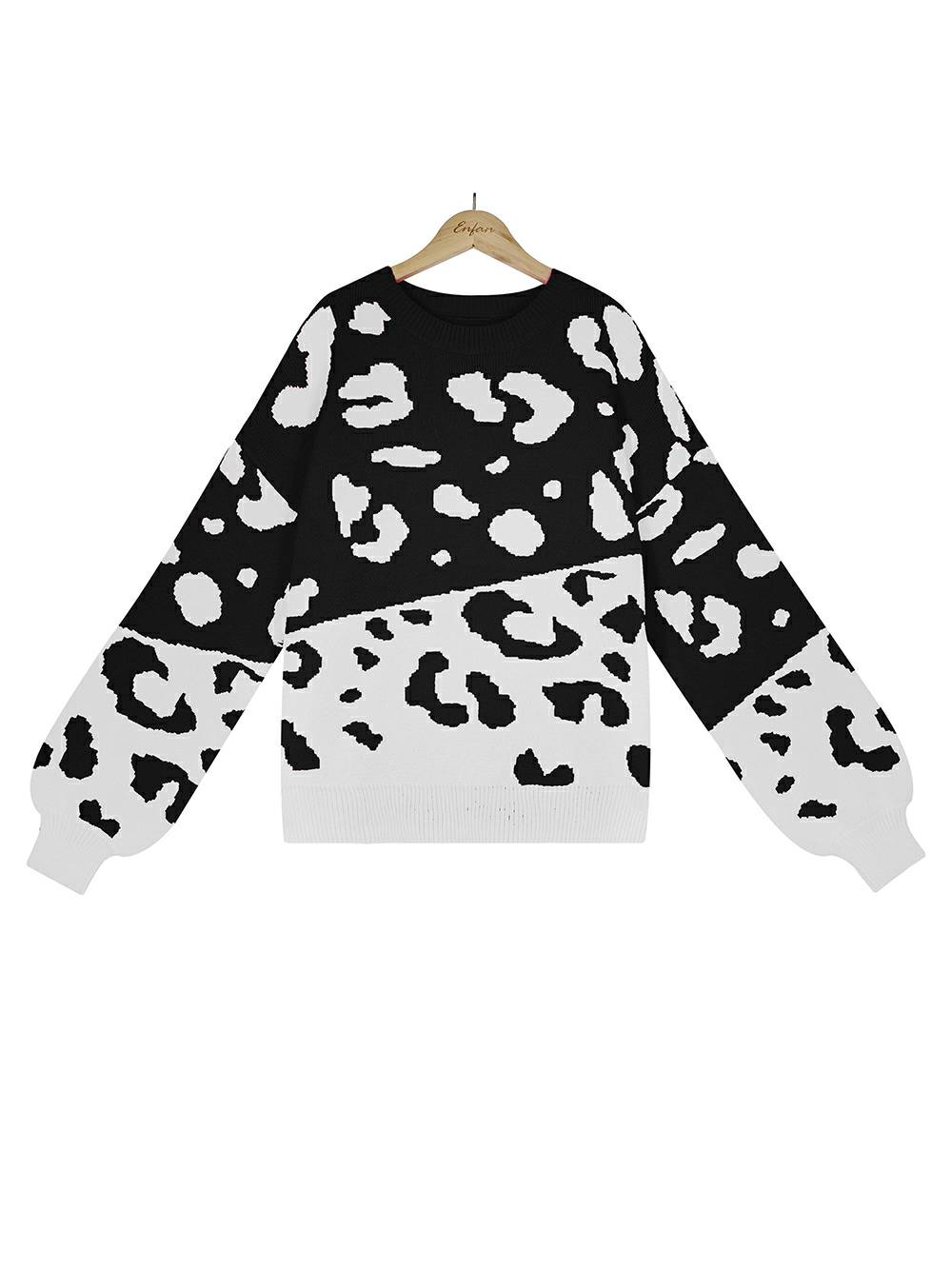 Leopard Round Neck Knit Sweater