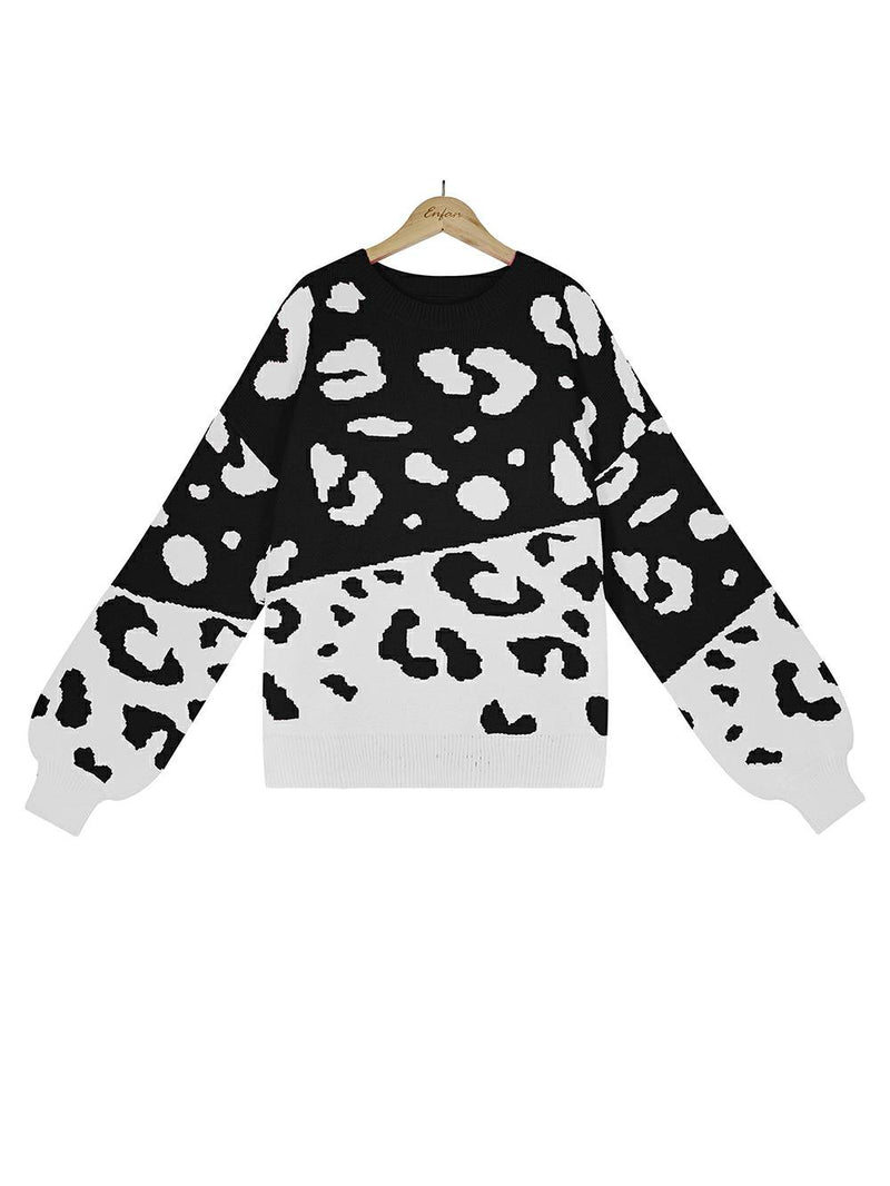 Leopard Round Neck Knit Sweater