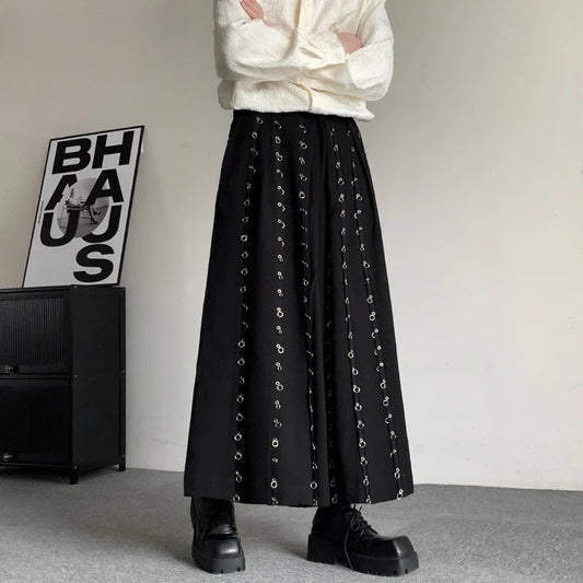 Pants Metal Button Patchwork Wide Leg Pants
