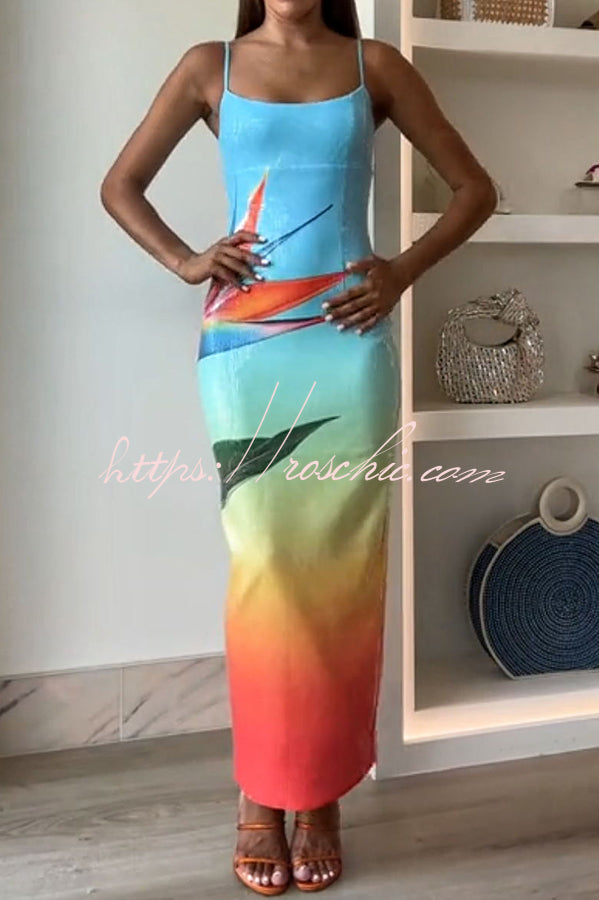 Dreamy Dreamy Sequin Unique Gradient Print Slit Stretch Maxi Dress(shipped Within 24 Hours)