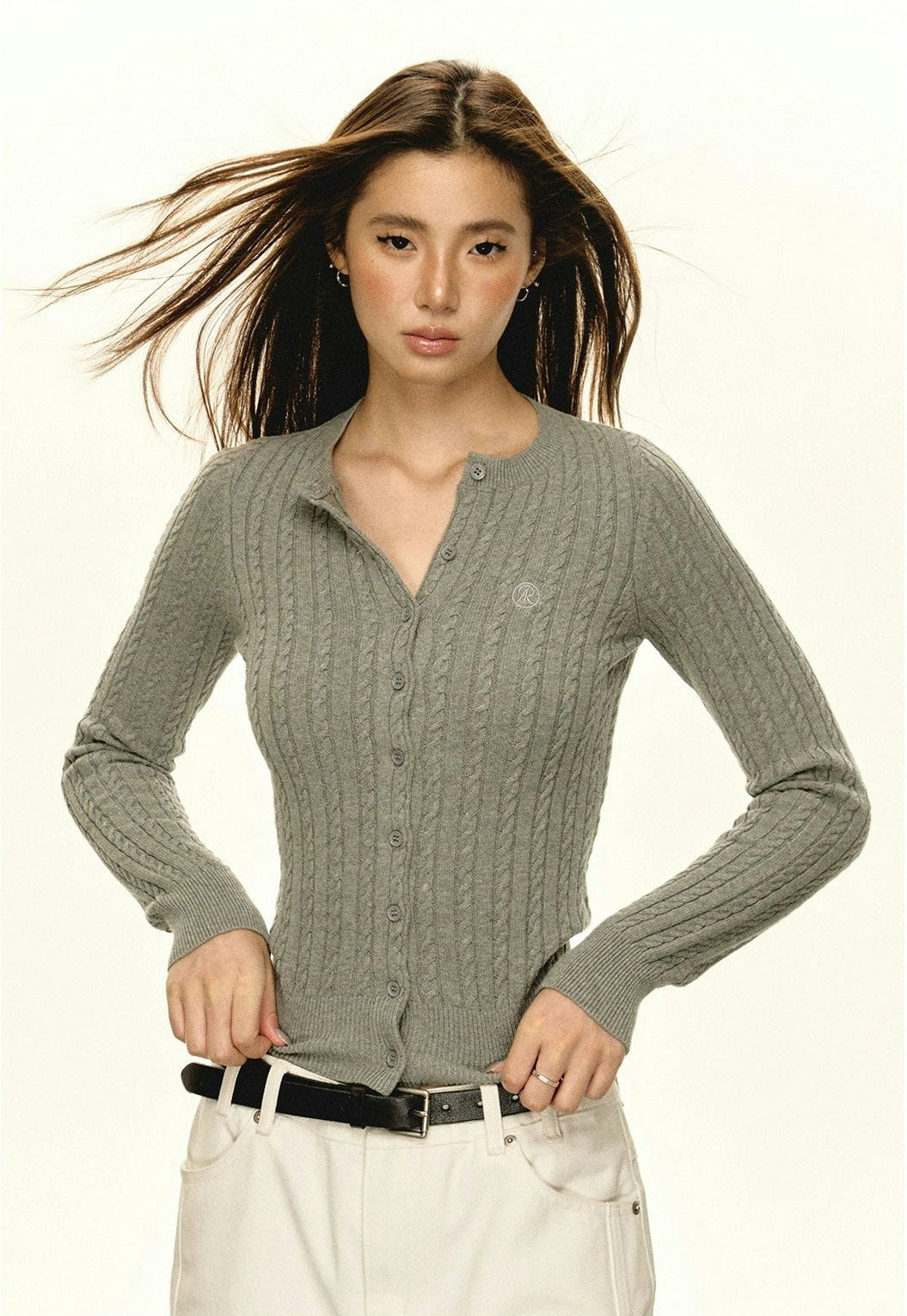 Button Cable Knit Cropped Cardigan