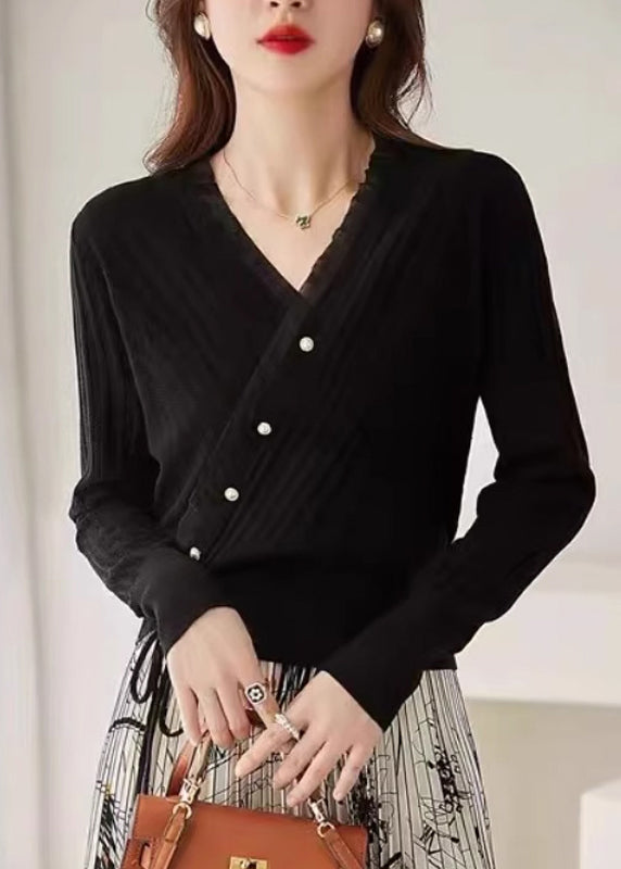Fitted Blue V Neck Patchwork Drawstring Cotton Knit Sweaters Fall Qp017
