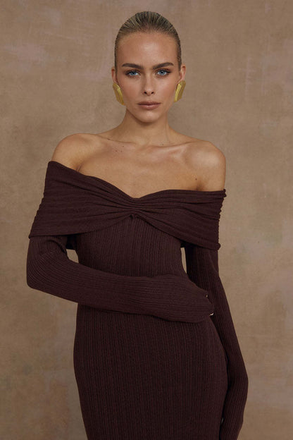 Off Shoulder Knit Sweater Dress