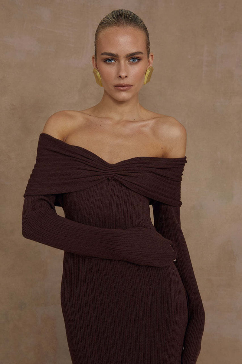 Off Shoulder Knit Sweater Dress