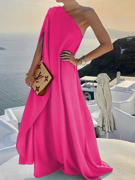 Stylish and Color Loose One-shouldered Maxi Dress